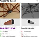 PURPLE LEAF Rechteckiger Sonnenschirm aus Aluminium in Holzfarbe mit Schirmständer