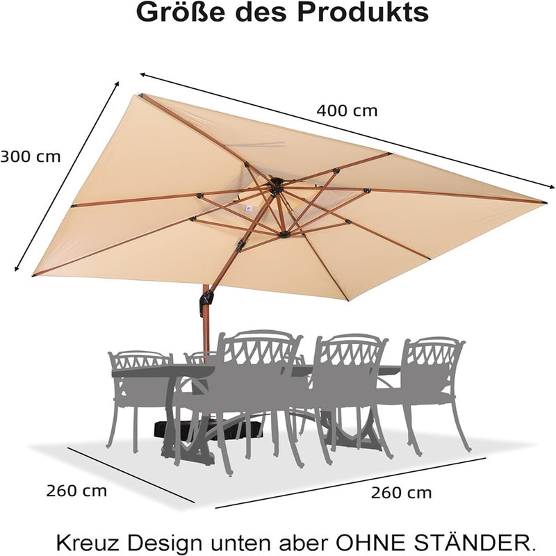 PURPLE LEAF Rechteckiger Sonnenschirm in Holzoptik Ampelschirm