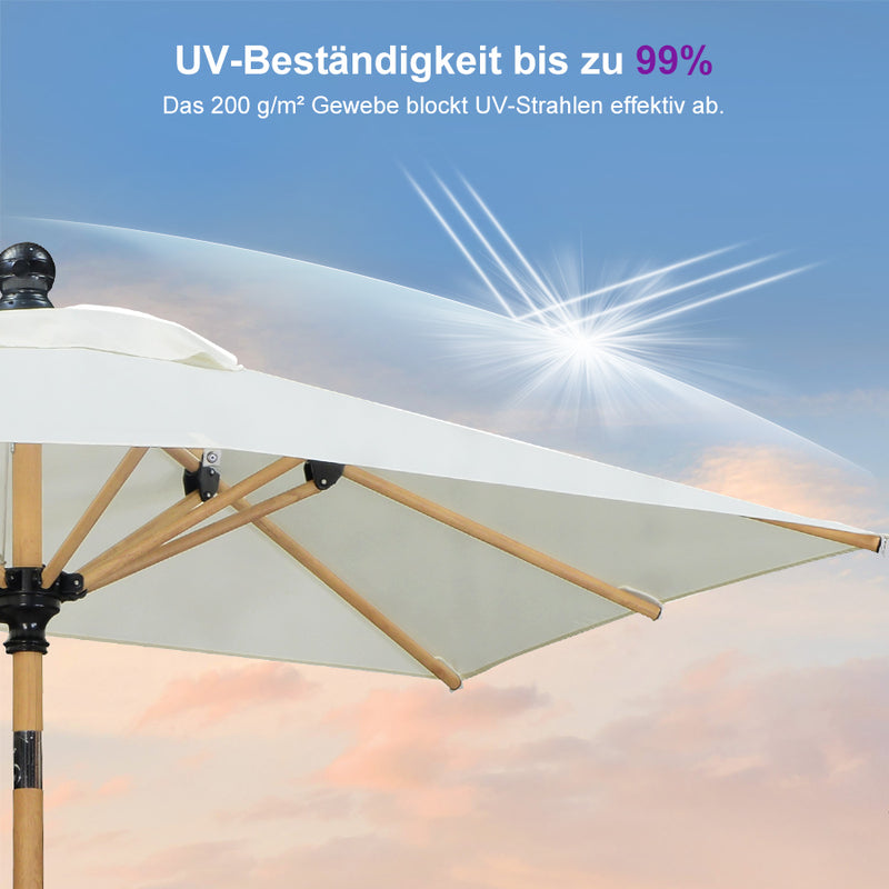 PURPLE LEAF Holzoptik Sonnenschirm Mittelsäulenschirm aus Aluminium Marktschirm für Balkon Market Garten