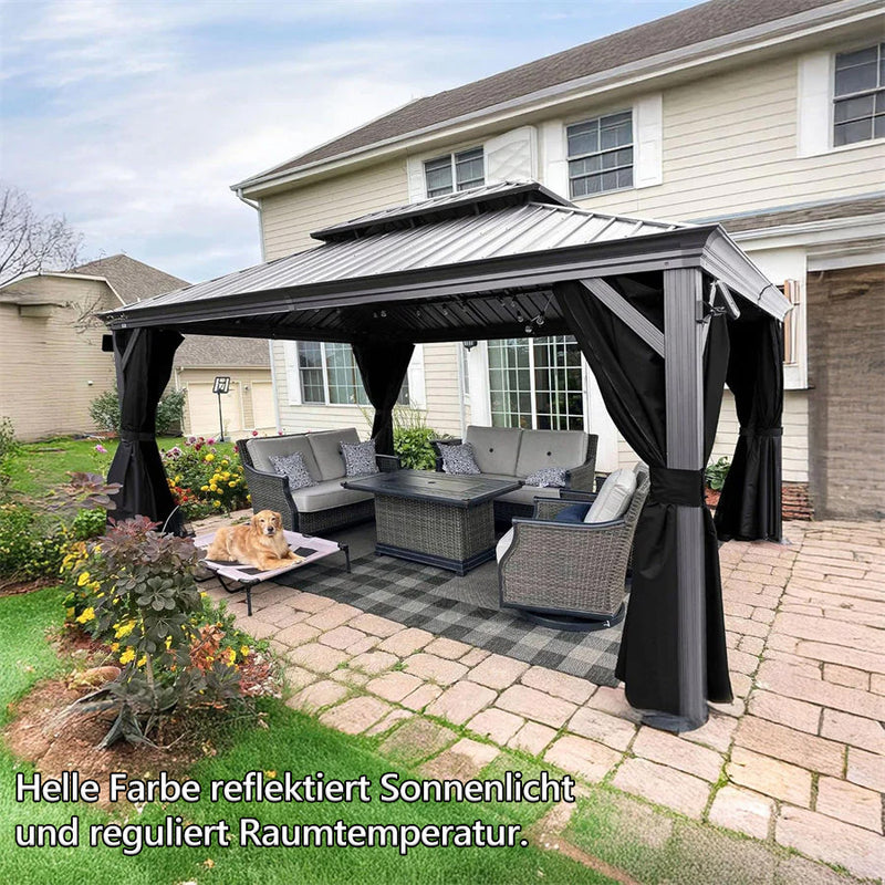 PURPLE LEAF Patio-Pavillon für den Garten Hardtop aus verzinktem Stahl mit verbesserten Vorhängen Arktis Grau
