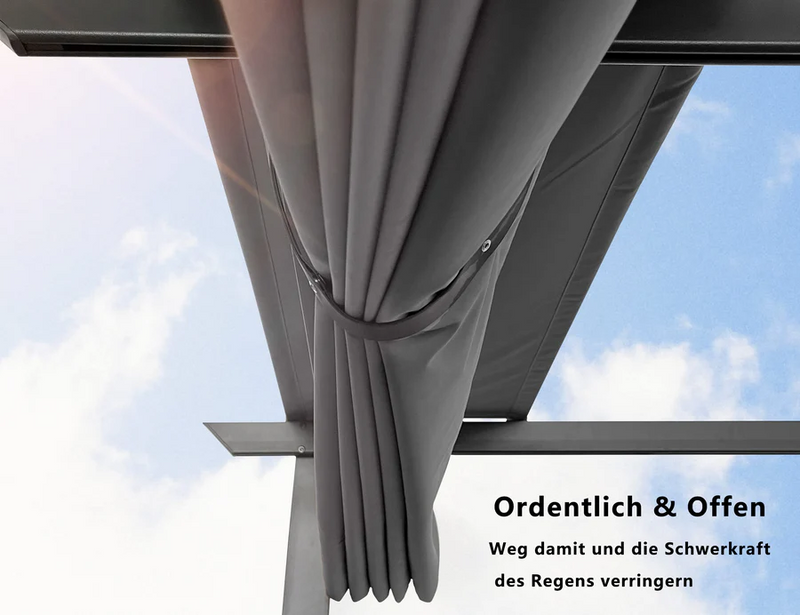 PURPLE LEAF Aluminium Pergola Einziehbare Markise mit Sonnenschutzdach und Seitenvorhängen für Terrasse Garten Grillpavillon