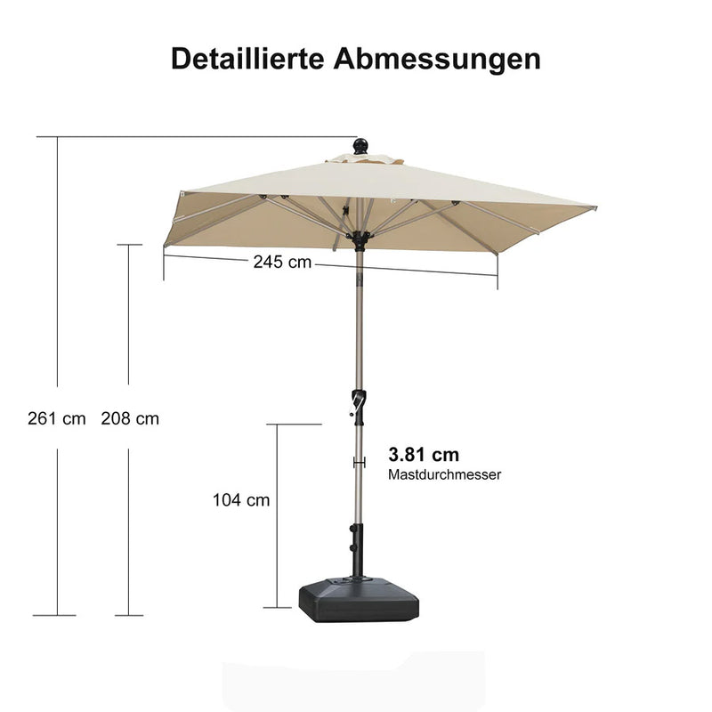 PURPLE LEAF Sonnenschirm Alu Gartenschirm mit Schirmständer, 30° Neigung, Terrassenschirm Tischschirm, Wasserdichter Mittelstockschirm für Garten & Markt