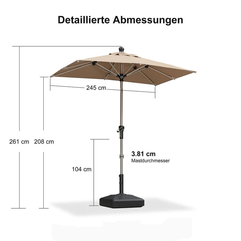 PURPLE LEAF Sonnenschirm Alu Gartenschirm mit Schirmständer, 30° Neigung, Terrassenschirm Tischschirm, Wasserdichter Mittelstockschirm für Garten & Markt