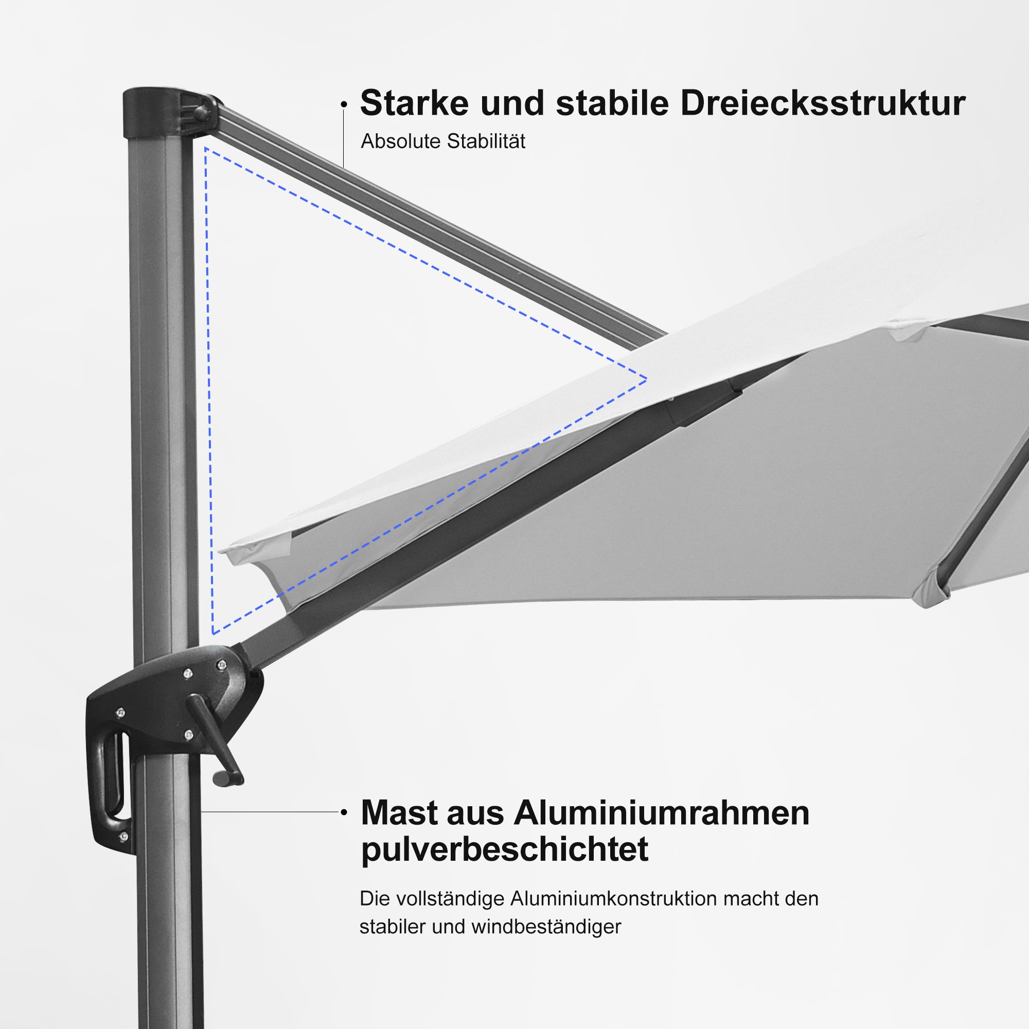 PURPLE LEAF Sonnenschirm Groß Ampelschirm mit Kurbel 360-Grad Drehbar mit Fußpedal für Terrasse, Balkon Sonnenschutz