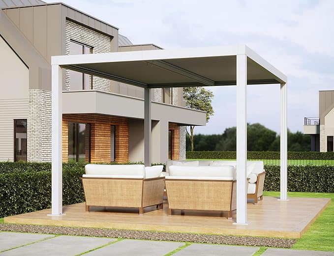 PURPLE LEAF Lamellen-Pergola Moderne weiße Pergola mit verstellbarem Dach für Terrasse Hinterhof Garten