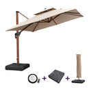 PURPLE LEAF Sonnenschirm Set in Holzoptik – Alu-Ampelschirm mit Ständer, LED-Zentrumleuchte und Schutzhülle, 360° drehbar, mit Kurbel