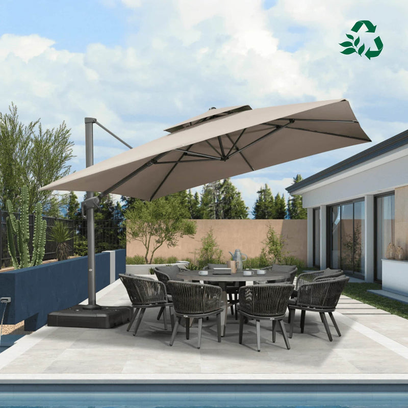 PURPLE LEAF Doppeldach-Kantilever-Terrassenschirm mit Schirmständer UV50+ Verblasungsbeständiger Outdoor-Sonnenschirm