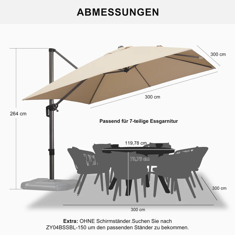 PURPLE LEAF Sonnenschirm Groß Ampelschirm mit Kurbel 360-Grad Drehbar mit Schirmständer