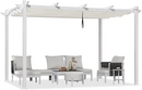 PURPLE LEAF Ausziehbare Outdoor Pergola mit Doppel-Sonnensege & Seitenschutzvorhängen  Weiße Aluminium-Pergola  Moderne Terrassen-Markise für Garten Hof&Terrasse kaki