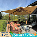 PURPLE LEAF Garten Sonnenschirm, quadratischer Alu Holzoptik Ampelschirm Überhang mit Kurbelgriff und Neigung für Balkon