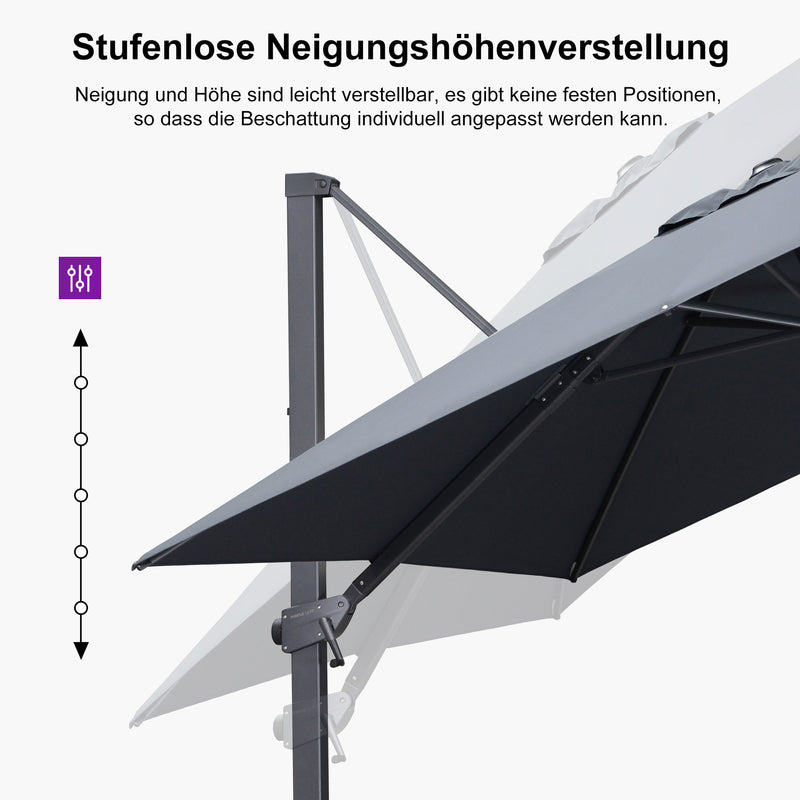 PURPLE LEAF Stufenlos neigbarer Freischwinger-Sonnenschirm Preisgünstiger Sonnenschirm für den Außenbereich