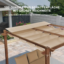 PURPLE LEAF Pergola Metall Holzoptik Garten Pavillon Aluminum Pergola Wasserdicht Sonnendach mit Schiebedach, Gartenpavillon Mit Markisenschutz milchweiße Lichterkette