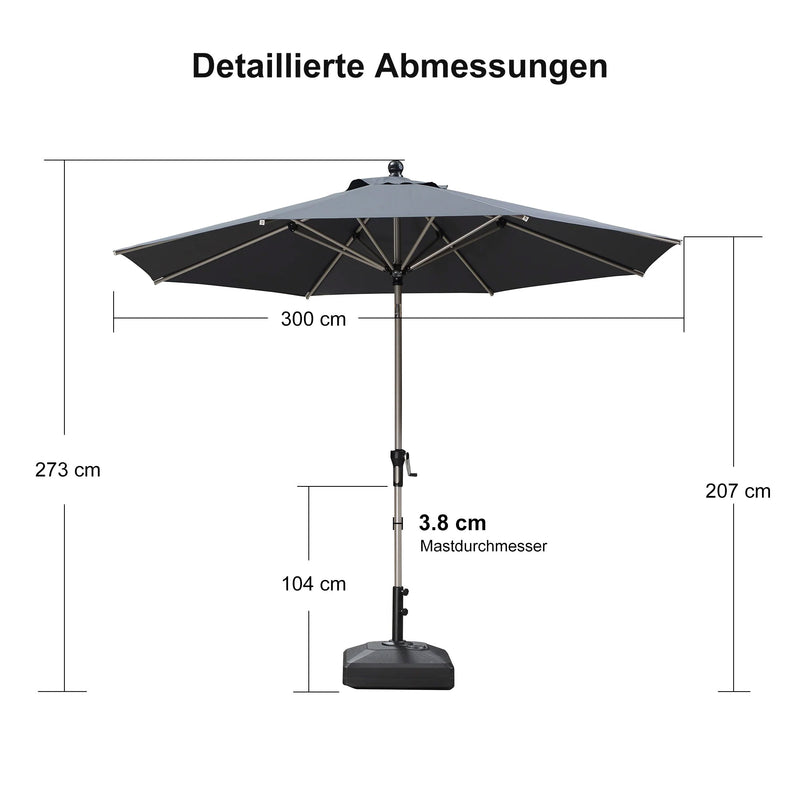 PURPLE LEAF Sonnenschirm Alu Gartenschirm mit Schirmständer, 30° Neigung, Terrassenschirm Tischschirm, Wasserdichter Mittelstockschirm für Garten & Markt