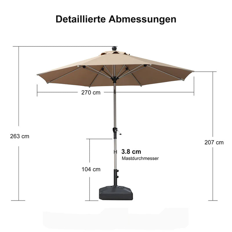 PURPLE LEAF Sonnenschirm Alu Gartenschirm mit Schirmständer, 30° Neigung, Terrassenschirm Tischschirm, Wasserdichter Mittelstockschirm für Garten & Markt