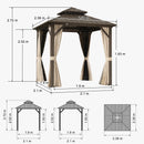 Purple Leaf Bronzer Hardtop-Gartenpavillon für Terrasse mit verzinktem Stahl-Doppeldach, Netz und Vorhängen