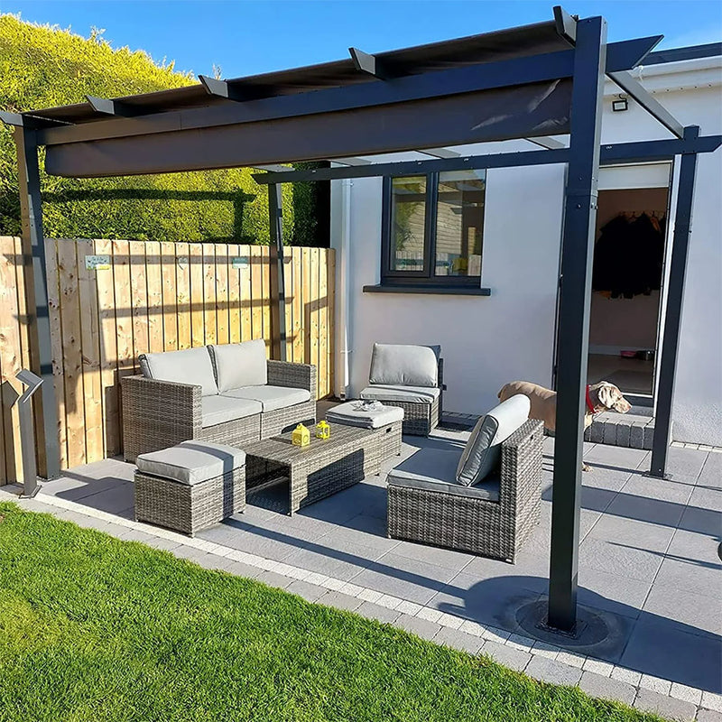 PURPLE LEAF Pergola Aluminium Einziehbare für den Außenbereich mit Sonnenschutzdach, Terrasse, Unterstand für Hinterhof, Metallgrill-Pavillon-PRG