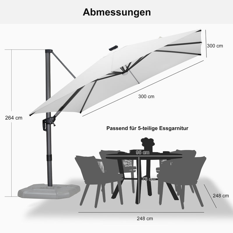 PURPLE LEAF LED Ampelschirm mit Kurbel 360-Grad Drehbar und Schirmständer