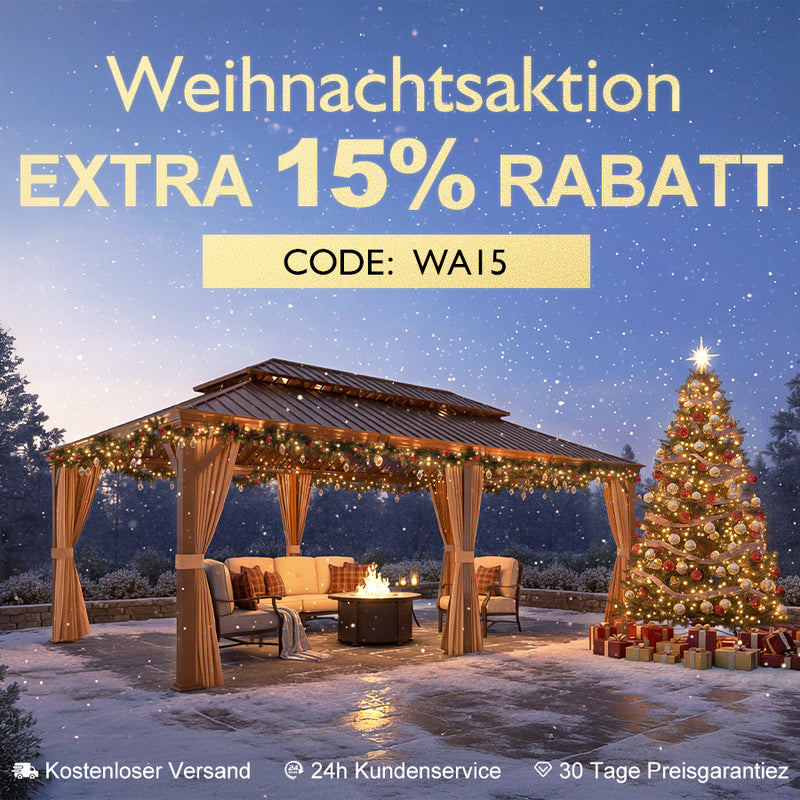 PURPLE LEAF Outdoor-Hardtop-Pavillon für den Garten, bronzefarbenes Doppel-Dach, Aluminiumrahmen, mit Lichterkette - klar