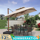 PURPLE LEAF Garten Sonnenschirm, quadratischer Alu Holzoptik Ampelschirm Überhang mit Kurbelgriff und Neigung für Balkon
