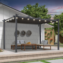 PURPLE LEAF Pergola Metall Garten Pavillon  Wasserdicht Stabil Winterfest Gartenpavillon Mit Sonnenschutz Überdachung mit Lichterkette - transparent