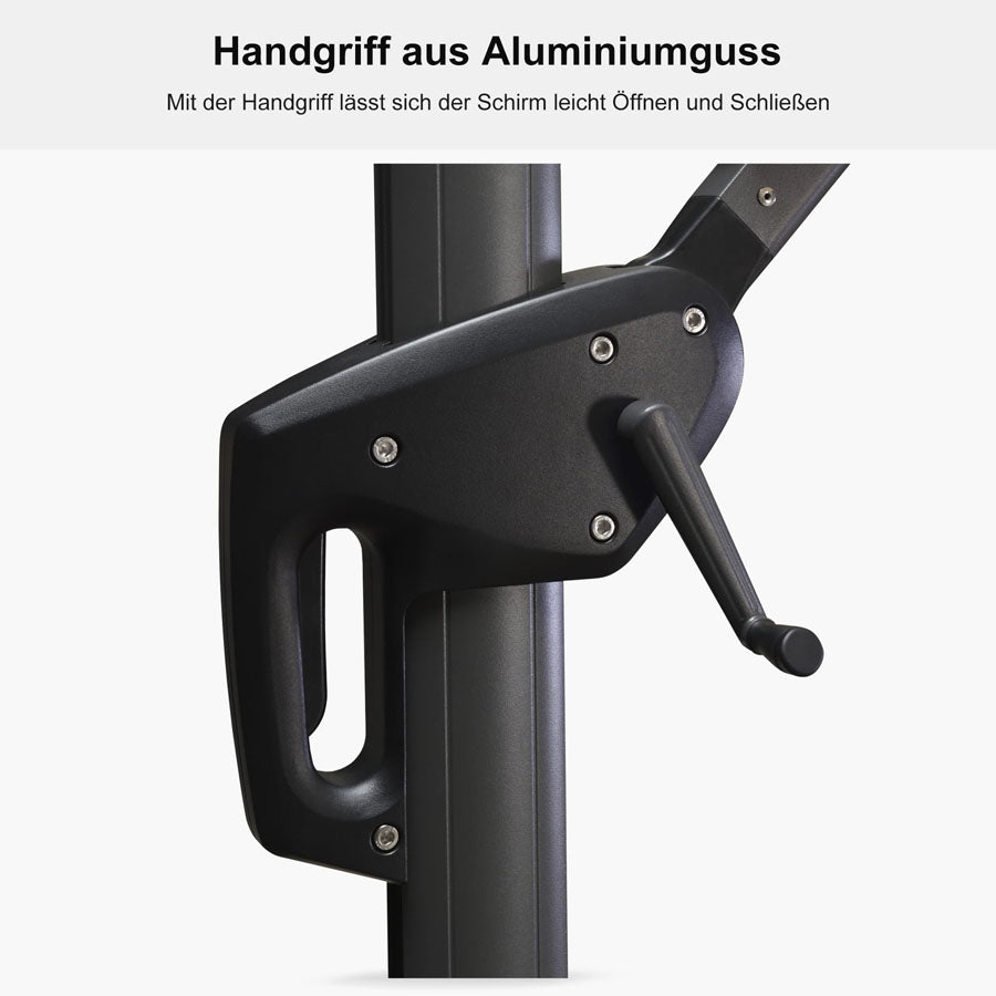 PURPLE LEAF Sonnenschirm Groß Ampelschirm mit Kurbel 360-Grad Drehbar mit Fußpedal für Terrasse, Balkon Sonnenschutz