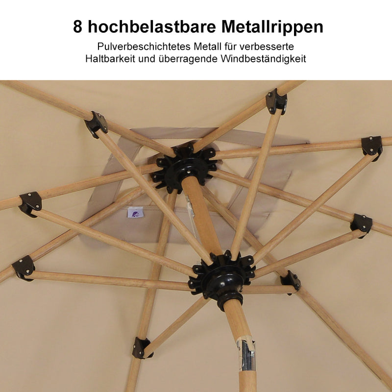 PURPLE LEAF Holzoptik Sonnenschirm Mittelsäulenschirm aus Aluminium Marktschirm für Balkon Market Garten