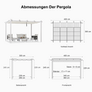 PURPLE LEAF Ausziehbare Outdoor Pergola mit Doppel-Sonnensege & Seitenschutzvorhängen  Weiße Aluminium-Pergola  Moderne Terrassen-Markise für Garten Hof&Terrasse kaki