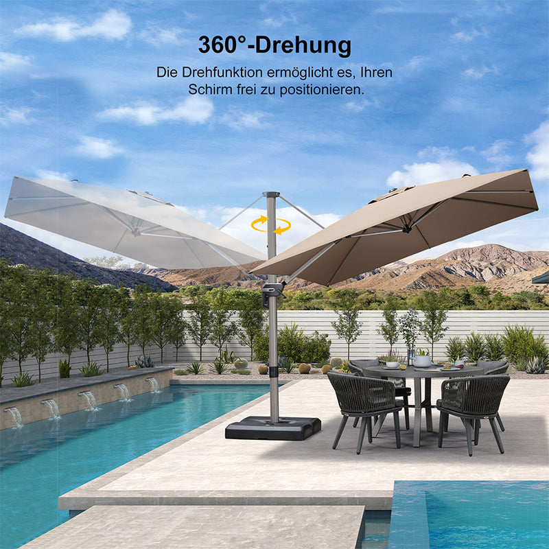 PURPLE LEAF Deluxe - Aluminium Outdoor Patio-Sonnenschirm Quadratisch  Edel, windfest und vielseitig einstellbar