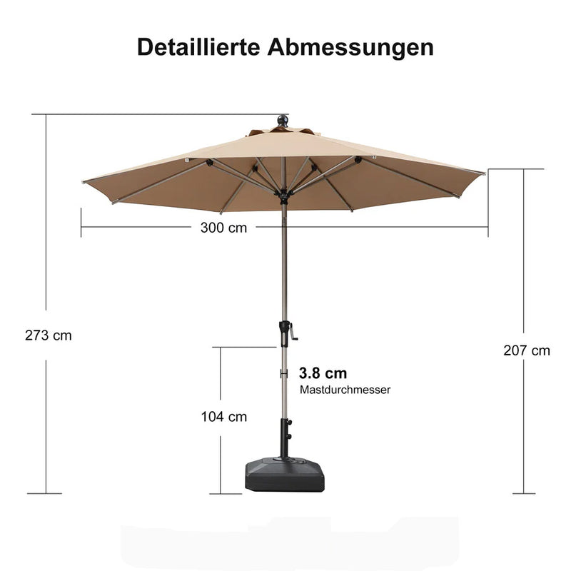 PURPLE LEAF Sonnenschirm Alu Gartenschirm mit Schirmständer, 30° Neigung, Terrassenschirm Tischschirm, Wasserdichter Mittelstockschirm für Garten & Markt