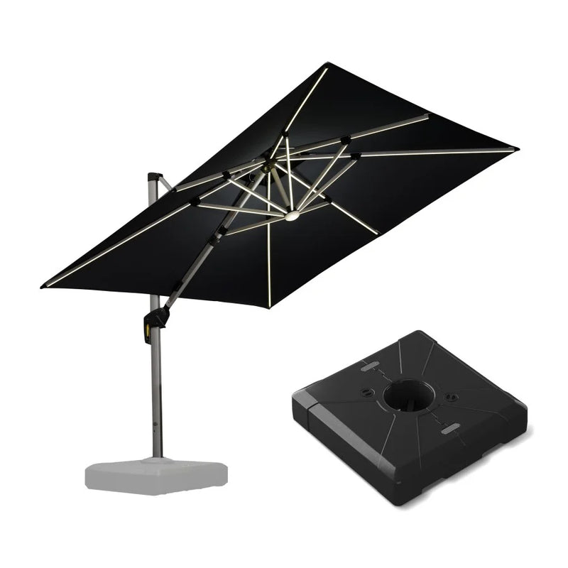PURPLE LEAF Quadratischer Sonnenschirm mit LED-Solarbeleuchtung und Schirmständer