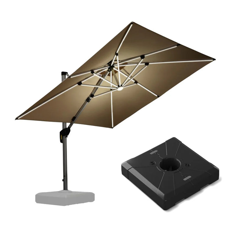 PURPLE LEAF Quadratischer Sonnenschirm mit LED-Solarbeleuchtung und Schirmständer
