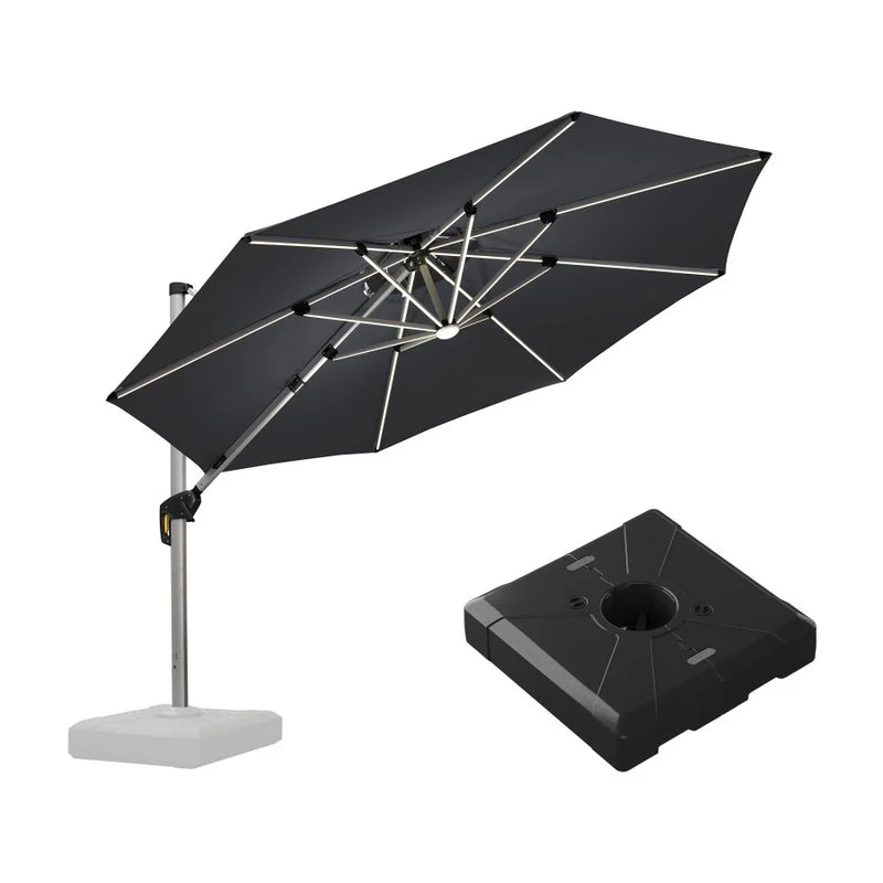PURPLE LEAF Runder Sonnenschirm mit LED-Solarbeleuchtung und Schirmständer