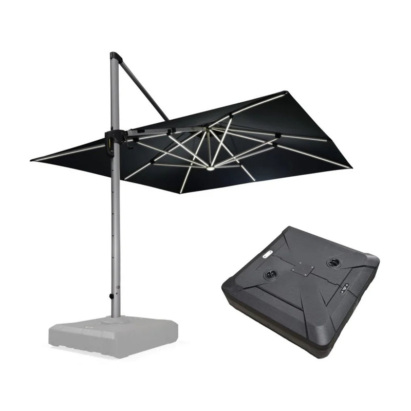 PURPLE LEAF Quadratischer Sonnenschirm mit LED-Solarbeleuchtung und Schirmständer
