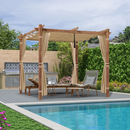 PURPLE LEAF Einziehbare Outdoor-Pergola mit Sonnenschutz-Überdachung, Rahmen in natürlicher Holzoptik und Vorhängen