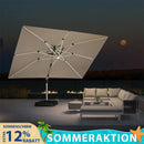 PURPLE LEAF Rechteckiger Doppel Dach Aluminium Großsonnenschirm mit LED und Kurbel, geeignet für den Balkon oder den Garten.