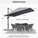 PURPLE LEAF Graphitgrau Sonnenschirm Groß Ampelschirm mit Kurbel 360-Grad Drehbar mit Fußpedal für Terrasse, Balkon Sonnenschutz 300x300 cm Hellgrau 