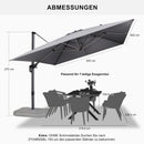 PURPLE LEAF Graphitgrau Sonnenschirm Groß Ampelschirm mit Kurbel 360-Grad Drehbar mit Fußpedal für Terrasse, Balkon Sonnenschutz 400x300 cm Hellgrau 