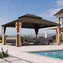 Großer pavillon 4.25x4.85 m wetterfest am Pool mit verzinktem Stahldach, Doppeldach, Bronzefarbene