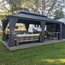 PURPLE LEAF Grau Alu Pavillon，mit Moskitonetz und Vorhängen, verzinkter Stahl mit Doppeldach, für vielfältige Einsatzbereiche geeignet.