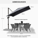 PURPLE LEAF Sonnenschirm Groß Ampelschirm mit Kurbel 360-Grad Drehbar mit Fußpedal für Terrasse, Balkon Sonnenschutz  250x250 cm  Graphitgrau