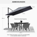 PURPLE LEAF Sonnenschirm Groß Ampelschirm mit Kurbel 360-Grad Drehbar mit Fußpedal für Terrasse, Balkon Sonnenschutz  270x270 cm  Graphitgrau