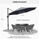 PURPLE LEAF Sonnenschirm Groß Ampelschirm mit Kurbel 360-Grad Drehbar mit Fußpedal für Terrasse, Balkon Sonnenschutz 330 cm Rund Graphitgrau Hellgrau 