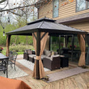 Gartenpavillon 3.65x4.85 m aus Aluminium mit bronze Rahmen, verzinktem Stahldach, Moskitonetz und Vorhängen für Terrasse