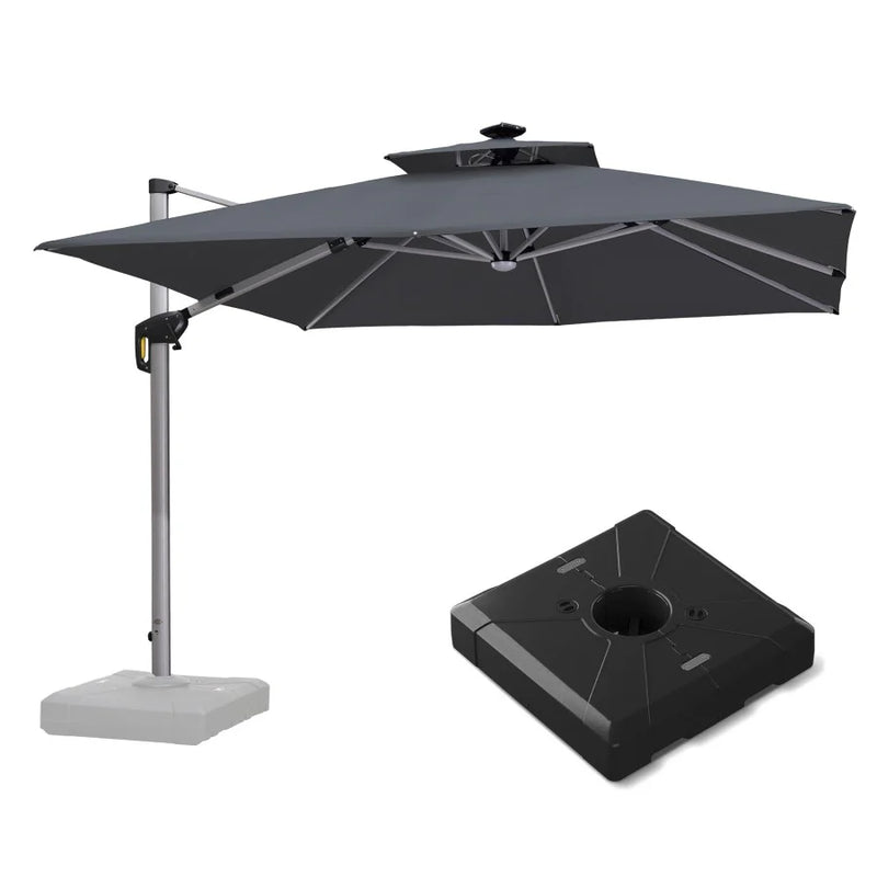 PURPLE LEAF Quadratischer Sonnenschirm mit LED-Solarbeleuchtung und Schirmständer