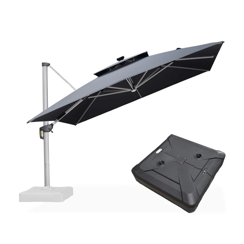 PURPLE LEAF Quadratischer Sonnenschirm mit LED-Solarbeleuchtung und Schirmständer