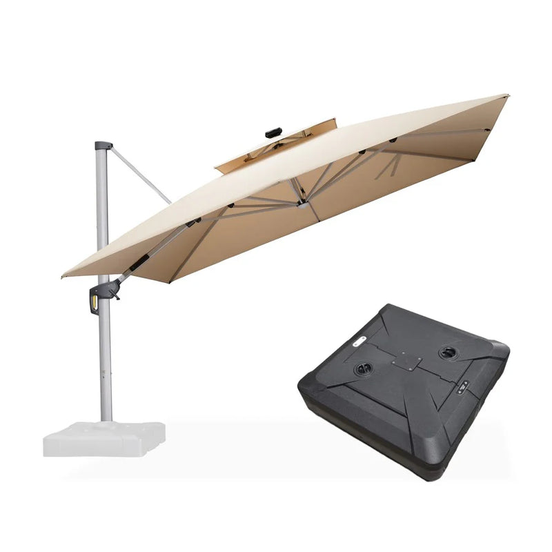 PURPLE LEAF Quadratischer Sonnenschirm mit LED-Solarbeleuchtung und Schirmständer