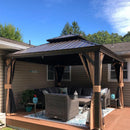 Stabiler Terrassenpavillon 3.65X3.65 m aus Aluminium, verzinktem Stahldach, Moskitonetz und Vorhängen