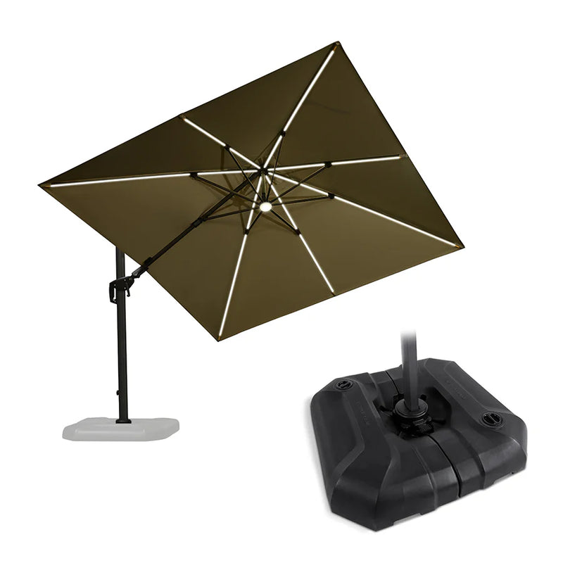 PURPLE LEAF LED Ampelschirm mit Kurbel 360-Grad Drehbar und Schirmständer