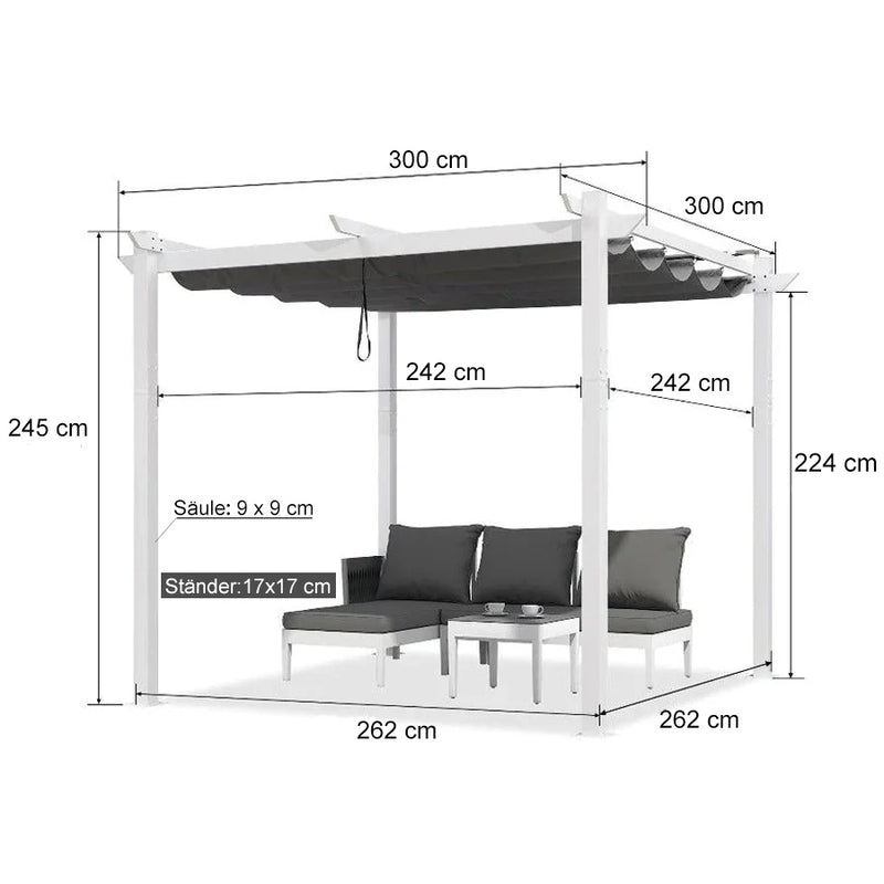 PURPLE LEAF Outdoor Retractable Pergola mit Doppelsonnenschutz-Überdachung Weiß Heavy-Duty Aluminium-Pergola Patio Moderne Pergola für Garten Deck Hinterhof