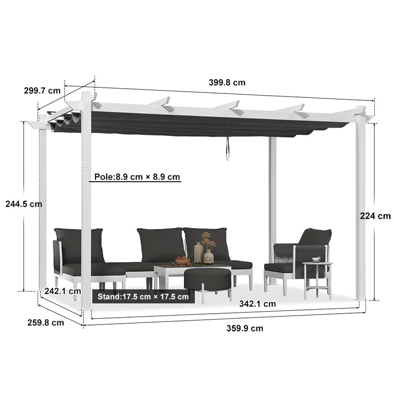 PURPLE LEAF Outdoor Retractable Pergola mit Doppelsonnenschutz-Überdachung Weiß Heavy-Duty Aluminium-Pergola Patio Moderne Pergola für Garten Deck Hinterhof